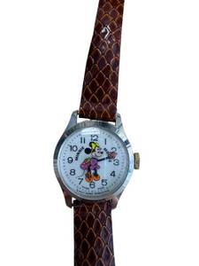 lot 47 image: Disney Minnie Mouse Wristwatch - Brown Leather Strap Vintage Disney Timepiece