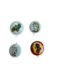 lot 54 image: Vintage Kelloggs PEP Pinback Buttons Lot - 4 Round Advertising Pins (1953)