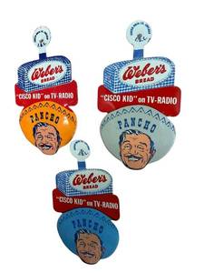 lot 84 image: Webers Bread Cisco Kid TV-Radio Advertising Tin Signs - Set of 3
