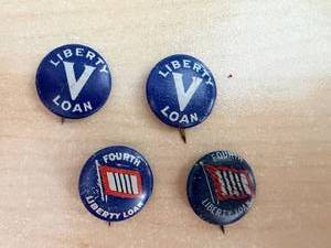 lot 94 image: Liberty Loan Buttons - Set of 4 Blue Round Pins