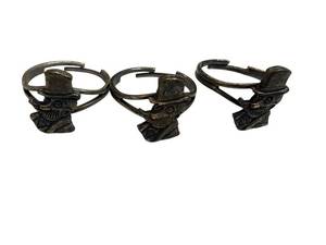 lot 110 image: Skull-Top Hat Ring Set - 3 Metal Rings with Antique Patina