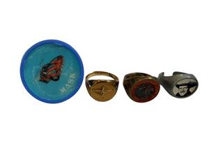 lot 112 image: Assorted Fashion Rings With Blue Display Stand - Gold-Tone, Bronze-Tone & Printed Face