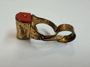 lot 115 image: Lone Ranger Flashlight Ring - Vintage Brass, Red Cabochon, Wheat Engraving