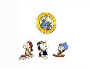 lot 153 image: Peanuts Snoopy Enamel Pins Set - 3 Snoopy Designs  Super America Round Pin
