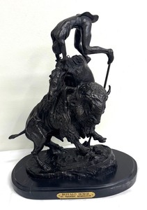 lot 8PC image: Frederic Remingtons Buffalo Horse Reproduction Sculpture