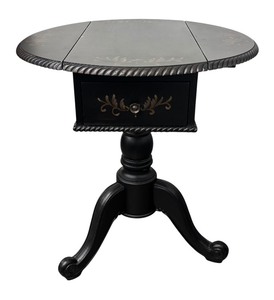 lot 17AL image: Drop-Leaf Table - Vintage Black with Gold Floral Motifs
