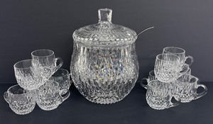 lot 58CP image: Elegant Crystal Diamond-Cut Punch Bowl with 12 Cups