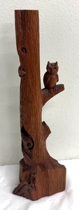 lot 70PC image: Hand Sculpted Wooden Owl Sculpture on Tree by JDC