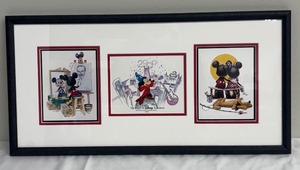 lot 91PC image: Disney Triptych Framed Prints - 3 Mickey & Minnie Scenes