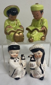 lot 113MA image: Vintage Salt & Pepper Shakers - 4-Piece Ceramic Asian Figure Sets