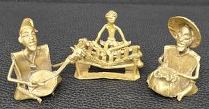 lot 15MP image: MP - Three Vintage Miniature Brass Musician Figurines Set