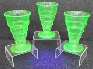 lot 153MP image: Vintage Uranium Glass Footed Soda Fountain Sundae Glasses