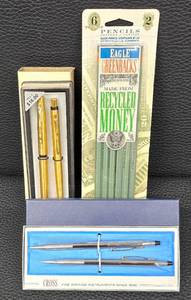 lot 163MP image: Vintage Cross Pen & Pencil Set - Pentel PRS-6 Pen Set- Eagle Greenbacks 6-Pack Pencils
