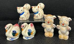 lot 97MA image: Vintage Ceramic Salt & Pepper Shaker Set - 3 in Tall - Ducks & Cats (6 pcs)