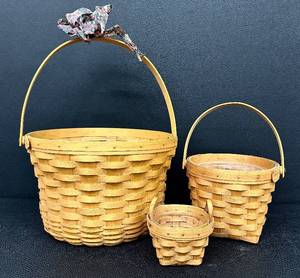 lot 43WS image: Three Collectible Longaberger Handcrafted Baskets - 3-Piece Set
