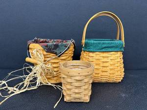 lot 44WS image: Set of Three Collectible Handcrafted Longaberger Baskets including a Longaberger 2002 Autumn Pail Basket