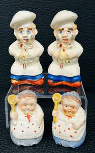lot 100MA image: Vintage Ceramic Chef & Baker Figurine Salt and Pepper Shaker Sets