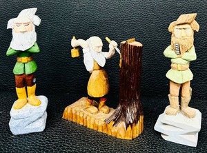 lot 101PC image: Hand-Carved Wooden Figurines Set includes Rustic Lumberjack Scene