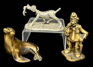 lot 102PC image: Fine Pewter Gallery Figurines - Dog, Seal & Clown (Lot of 3)