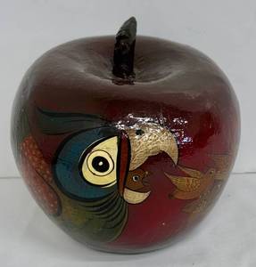 lot 131 image: Decorative Gourd - Hand-Painted Birds & Frog Motif