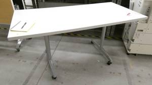 lot 9 image: white table on wheels 30x60