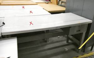 lot 96 image: THREE plastic top grey workbenches 28x60