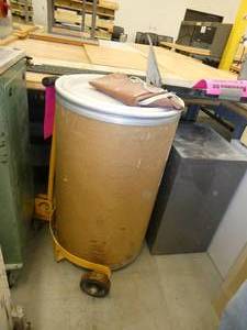 lot 109 image: Barrel with cart, 2 file cabinets