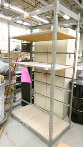 lot 177 image: garage shelving and 2 door cabinet with contents