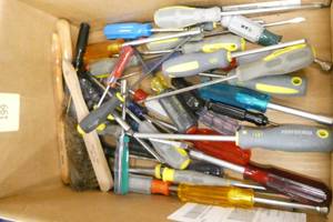 lot 199 image: Lot of screwdrivers, socket wrenches etc and gloves