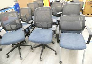 lot 217 image: Lot of 12 blue office chairs with mesh back
