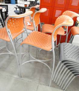 lot 234 image: 12 orange plastic seat tall chairs