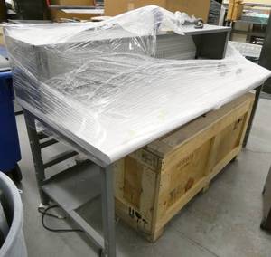 lot 246 image: Work bench 30x60 with riser top and Wood Crate 46x13x19