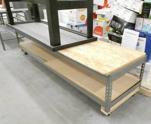 lot 274 image: Short mobile shelving and black wood table