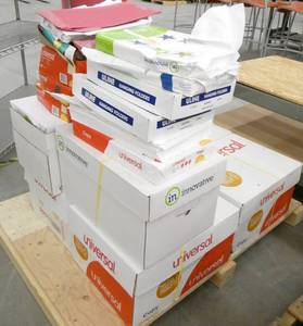 lot 286 image: approx 6 full cases of 8.5x14 copy paper plus boxes of hanging folders