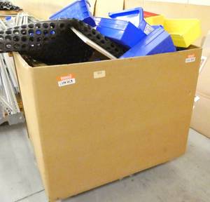 lot 302 image: gaylord box full of plastic bins and misc