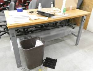 lot 35 image: Wood top work bench with adjustable height legs 30x60