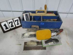lot 177 image: Wood Tool Tray wTile Work Hand Tools