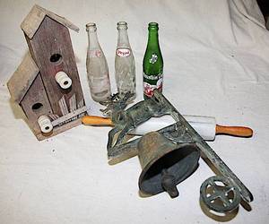 Antique Cast Iron Hanging Bell and Other Misc Household