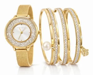 lot 76 image: Laura Ashley Womens Gold-Tone 7 Pcs Glitter Bangles With Watch