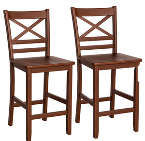 lot 216 image: Costway Set of 2 Bar Stools 24 Counter Height Chairs w Rubber Wood (Minor Transit Damage, See Photos)