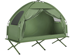 lot 219 image: Outsunny Camping Tent Cot, Single Person Folding Cot Combo, Off-Ground Tent, Covered Outdoor Bed with Carry Bag for Hiking, Camping 76 x 30.25 x 46.5