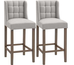lot 227 image: HOMCOM Modern Bar Stools, Tufted Upholstered Barstools, Pub Chairs with Back, Rubber Wood Legs for Kitchen, Dinning Room, Set of 2, Beige (See Photos For More Color Info)