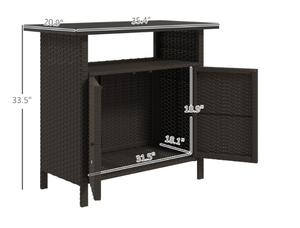 lot 314 image: Outsunny Wicker Outdoor Storage Cabinet with Two Doors and Shelf for Outdoor Pool Towel Storage, Dark Coffee (Missing Parts E & D)