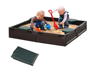 lot 319 image: Outsunny Kids Outdoor Sandbox with Cover Garden Bed, Easy Assembly for Backyard, Brown, 48.5 x 48.5 x 8.25