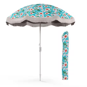 lot 322 image: Kadehome 6.5 ft. Metal Tassel Beach Market Patio Umbrella in Green with Push Button Tilt