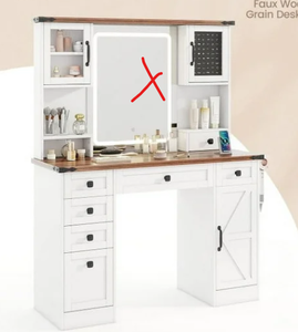 lot 323 image: Spiritual Realm Farmhouse Vanity Desk with Lighted Mirror and 3 Doors (MIRROR IS BROKEN)
