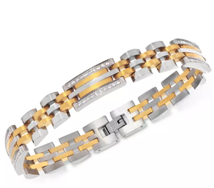 lot 47 image: MCYS Mens Diamond Two-Tone Link Bracelet (12 ct. t.w.) in Stainless Steel and Yellow Ion-Plate