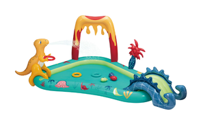 lot 256 image: Bluescape Dino Inflatable Play Center, Kiddie Pool with Sprinkler, Toys & Slide, Age 2 & up, Unisex