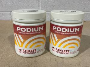 lot 150 image: LOT OF 2 Podium Nutrition, Athlete Pre Workout Powder, Blue Rasberry, 25 Servings, Beta Alanine and Caffiene for Energy, Gluten Free, Soy Free, Dairy Free (EXP 012026)