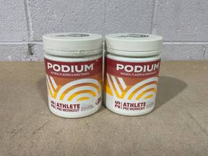 lot 151 image: LOT OF 2 Podium Nutrition, Athlete Pre Workout Powder, Blue Rasberry, 25 Servings, Beta Alanine and Caffiene for Energy, Gluten Free, Soy Free, Dairy Free (EXP 032026)